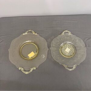 Set Of 2 1930’s Lancaster Glass Yellow Depression Glass Serving Trays